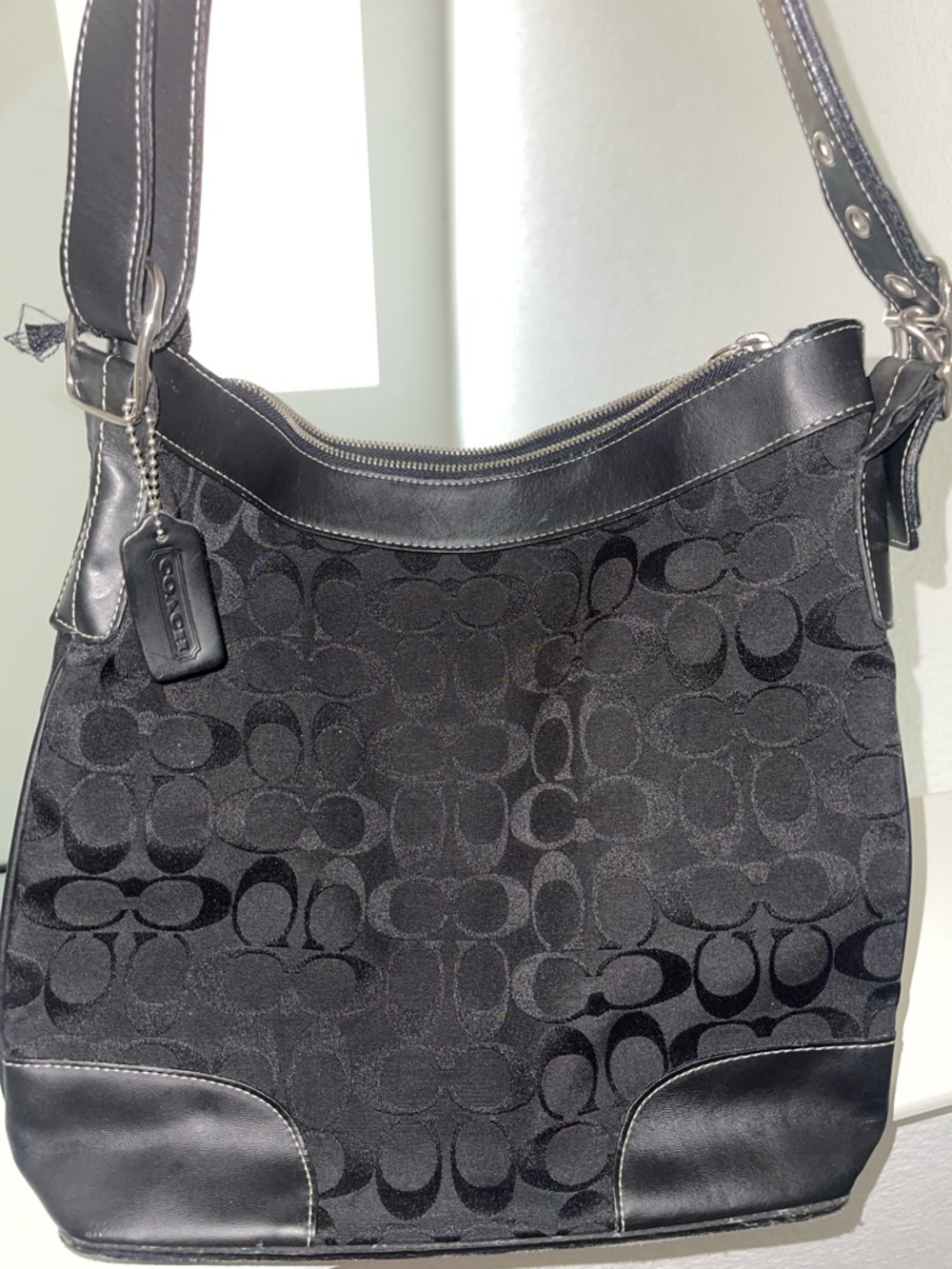 Vintage Coach Black Signature Canvas Shoulder Bag